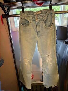 Levi's 726 High Rise Flare Distressed Jeans Light Wash